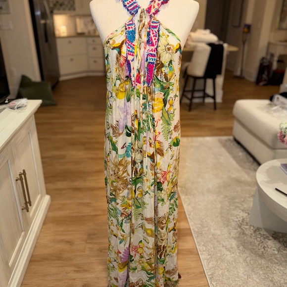 Dresses & Skirts - Floral Halter Maxi Dress with Bright Neck Tie